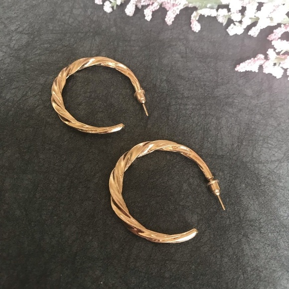 Jewelry - Gold Color Textured C Hoop Earrings